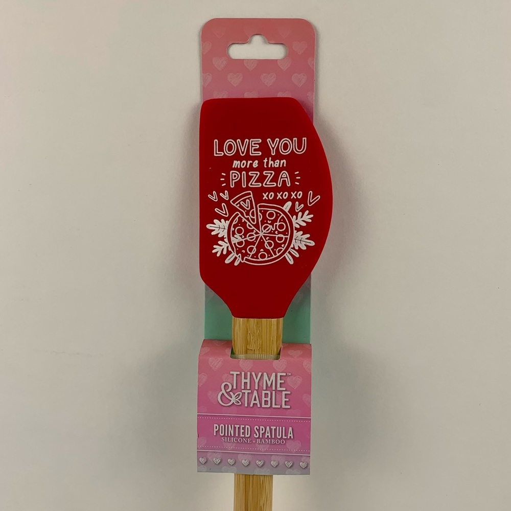 Thyme & Table Silicone and Bamboo Love You More Than Pizza Pointed Spatula Vday